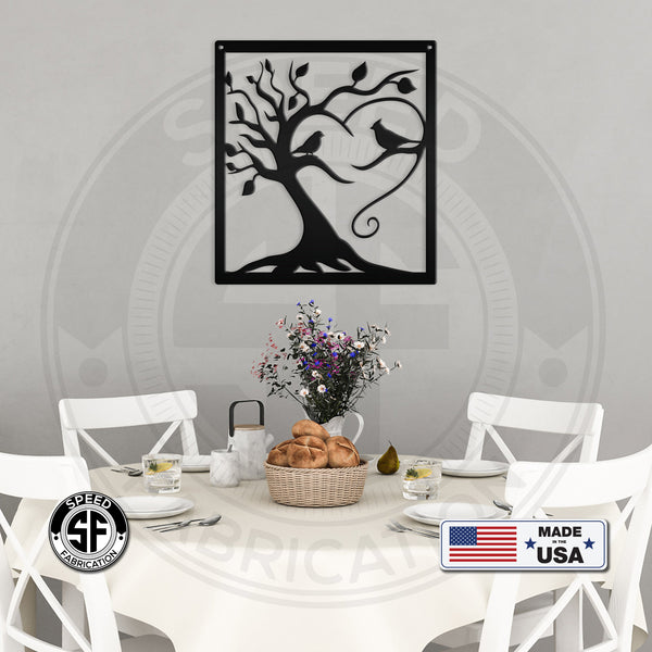 Decorative Tree with Birds Square Metal Sign
