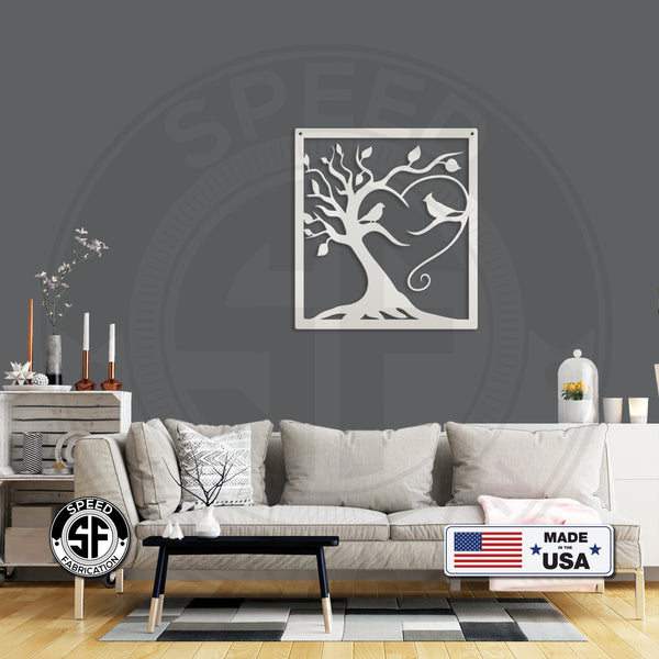 Decorative Tree with Birds Square Metal Sign