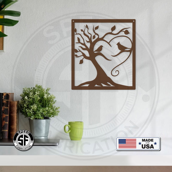 Decorative Tree with Birds Square Metal Sign