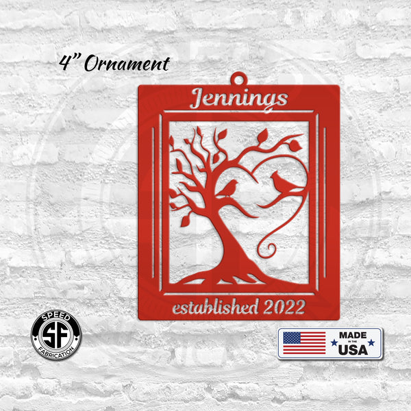 Personalized Decorative Tree with Birds and Established Date Metal Sign