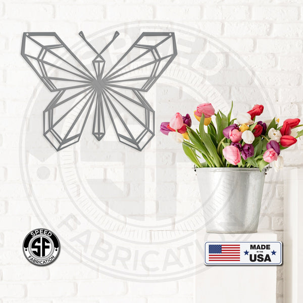 Geometric, Polygonal, Minimalistic Butterfly Home Decor Metal Sign
