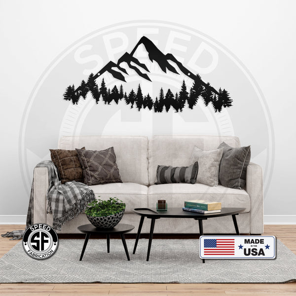 Mountain Range with Evergreen Trees Home Decor Metal Sign