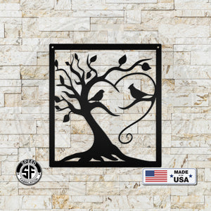 Decorative Tree with Birds Square Metal Sign