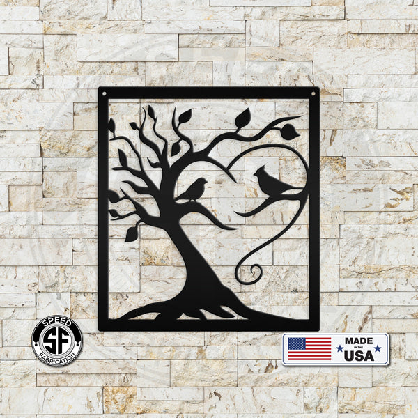 Decorative Tree with Birds Square Metal Sign