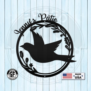Personalized Patio/Porch/Garden Flying Bird in Flower Frame Metal Sign