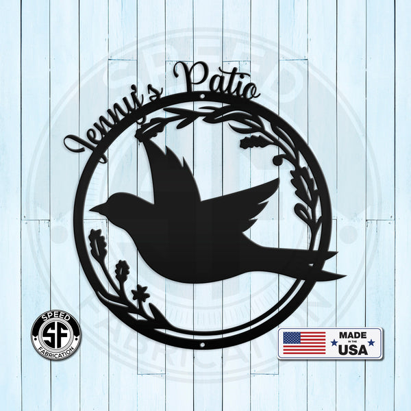 Personalized Patio/Porch/Garden Flying Bird in Flower Frame Metal Sign