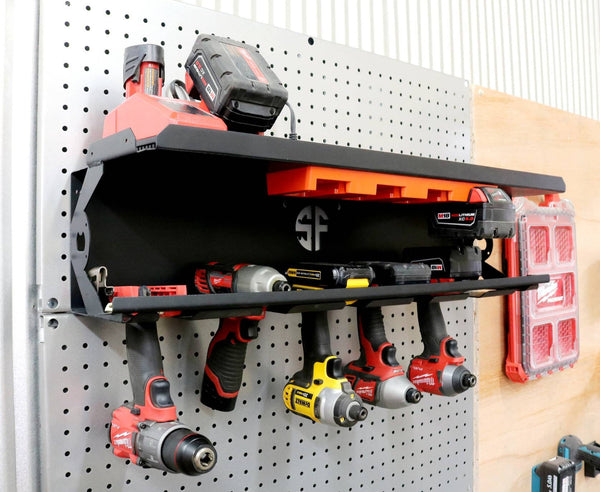 Work Trailer Cordless Drill Organizer With  Locking Bar and Battery Rack - Universal Brands