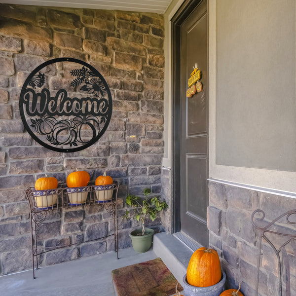 Fall Welcome Metal Sign With Pumpkins -Autumn Decor - Fall Wall Art