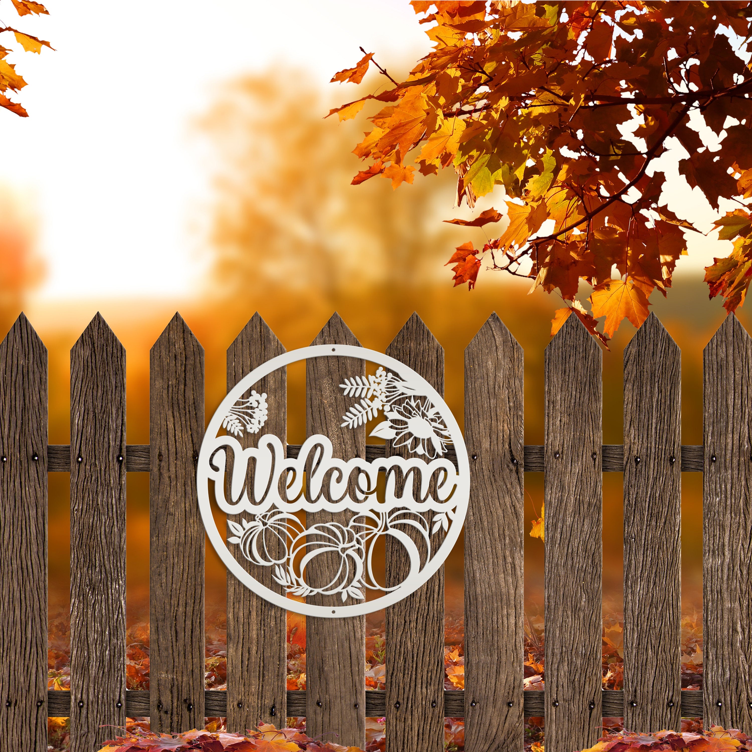 Fall Welcome Metal Sign With Pumpkins -Autumn Decor - Fall Wall