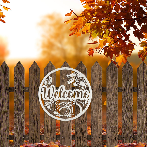 Fall Welcome Metal Sign With Pumpkins -Autumn Decor - Fall Wall Art