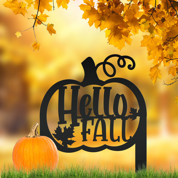 Hello Fall Pumpkin Metal Yard Stake