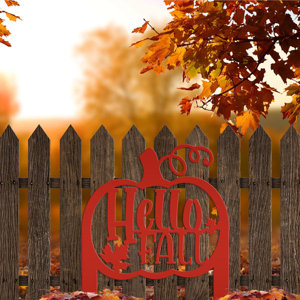 Hello Fall Pumpkin Metal Yard Stake