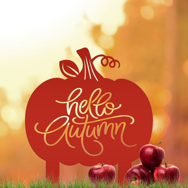 Hello Autumn Metal Sign - Pumpkin Yard Sign