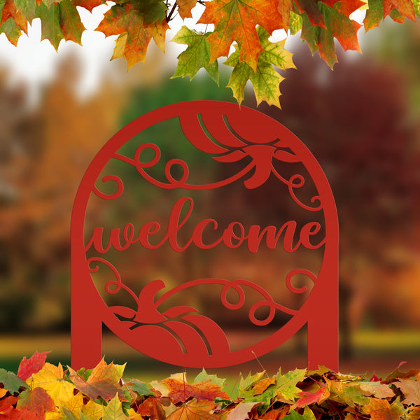 Pumpkin Welcome Sign - Fall Metal Yard Stake - Metal Yard Sign with Pumpkin