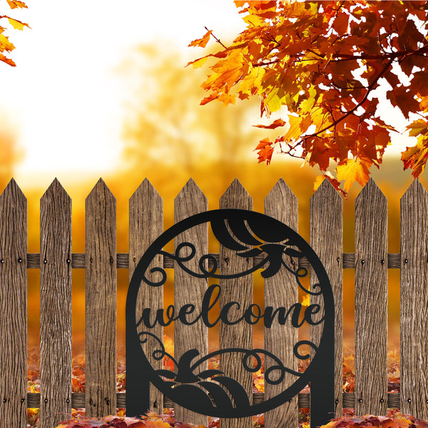 Pumpkin Welcome Sign - Fall Metal Yard Stake - Metal Yard Sign with Pumpkin