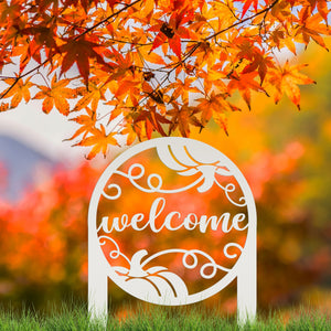 Pumpkin Welcome Sign - Fall Metal Yard Stake - Metal Yard Sign with Pumpkin