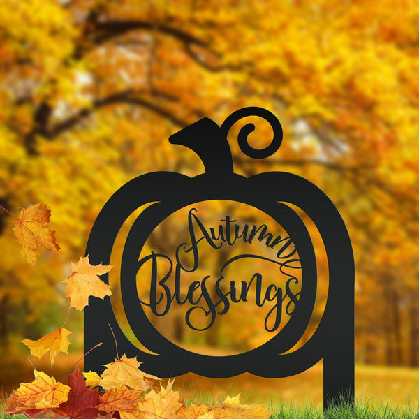 Pumpkin Autumn Blessings Metal Yard Stake - Fall Decor