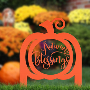 Pumpkin Autumn Blessings Metal Yard Stake - Fall Decor