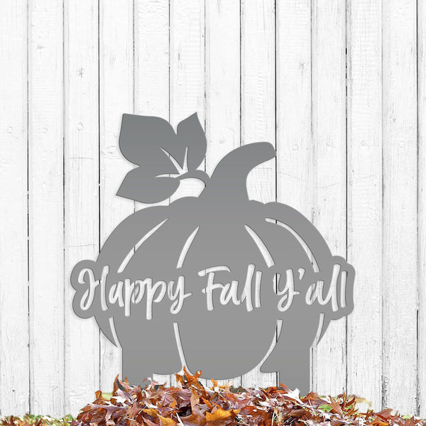 Happy Fall Y'all Pumpkin Metal Yard Stake - Autumn Decor