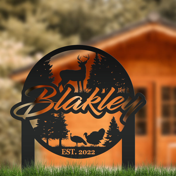 Custom Deer and Turkey Metal Yard Stake - Your Wording Custom Lawn Sign - Precision Laser Cut