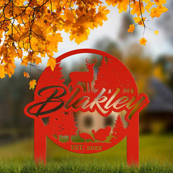 Custom Deer and Turkey Metal Yard Stake - Your Wording Custom Lawn Sign - Precision Laser Cut