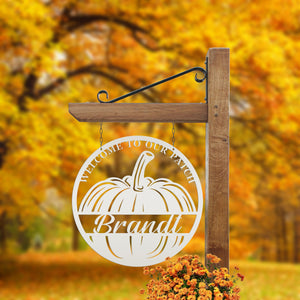 Personalized Welcome to our Patch Metal Sign - Fall Decor - Indoor and Outdoor  Fall Decor-Pumpkin Sign