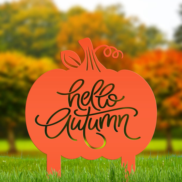 Hello Autumn Metal Sign - Pumpkin Yard Sign