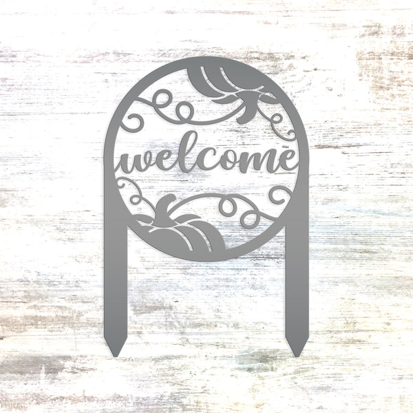 Pumpkin Welcome Sign - Fall Metal Yard Stake - Metal Yard Sign with Pumpkin