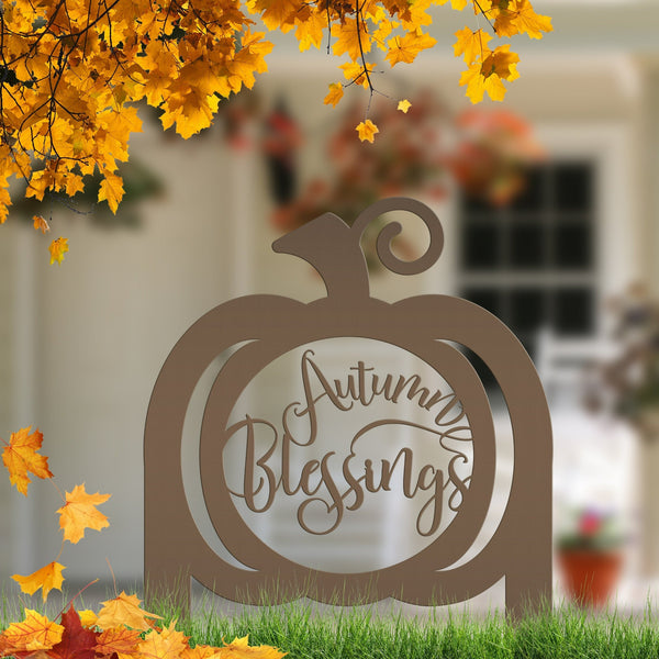 Pumpkin Autumn Blessings Metal Yard Stake - Fall Decor