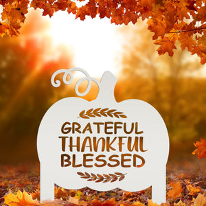 Grateful Thankful Blessed Metal Yard Stake - Autumn Decor