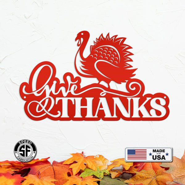 Give Thanks Turkey Metal Sign - Autumn Decor