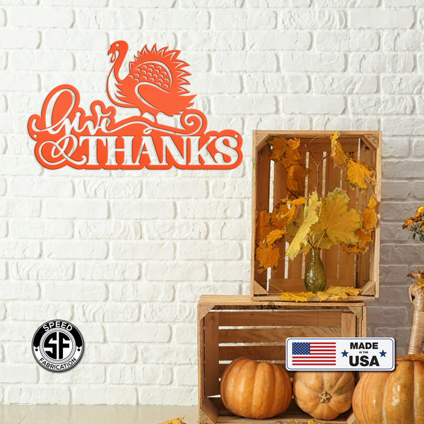 Give Thanks Turkey Metal Sign - Autumn Decor