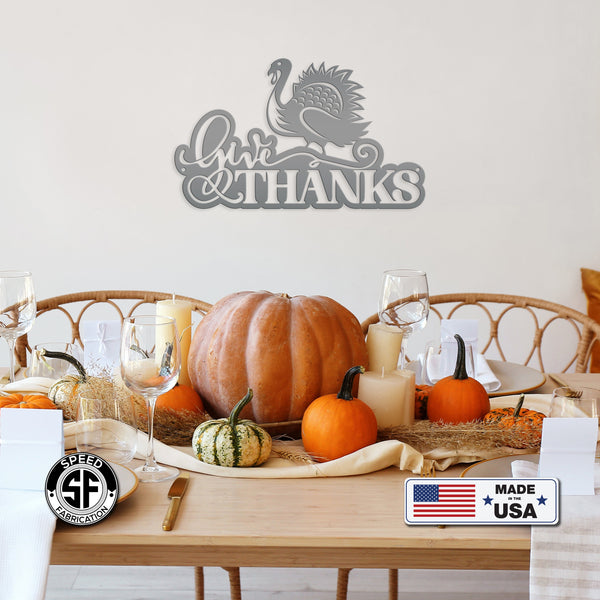 Give Thanks Turkey Metal Sign - Autumn Decor