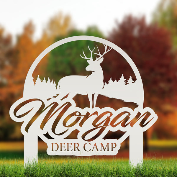 Custom Deer Camp Laser Cut Metal Yard Stake - Your Own Wording
