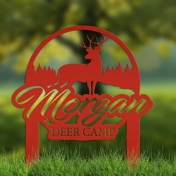 Custom Deer Camp Laser Cut Metal Yard Stake - Your Own Wording