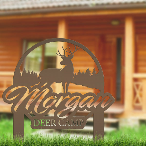 Custom Deer Camp Laser Cut Metal Yard Stake - Your Own Wording