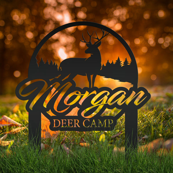 Custom Deer Camp Laser Cut Metal Yard Stake - Your Own Wording