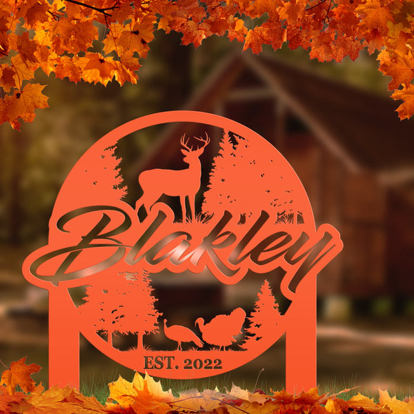 Custom Deer and Turkey Metal Yard Stake - Your Wording Custom Lawn Sign - Precision Laser Cut