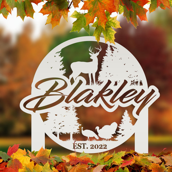 Custom Deer and Turkey Metal Yard Stake - Your Wording Custom Lawn Sign - Precision Laser Cut