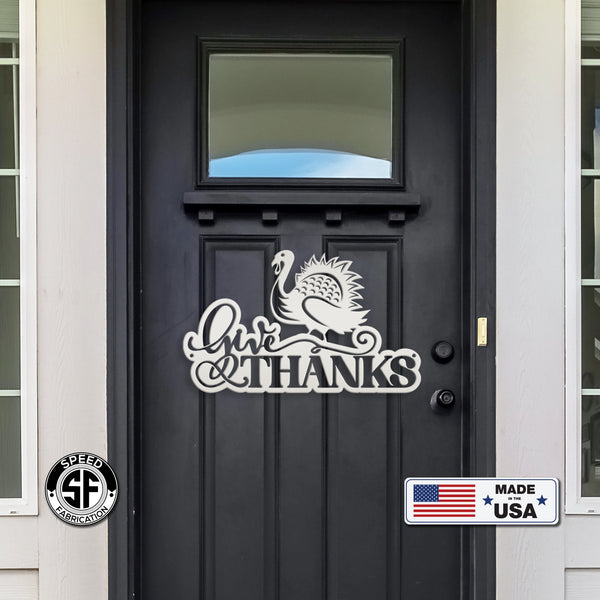 Give Thanks Turkey Metal Sign - Autumn Decor