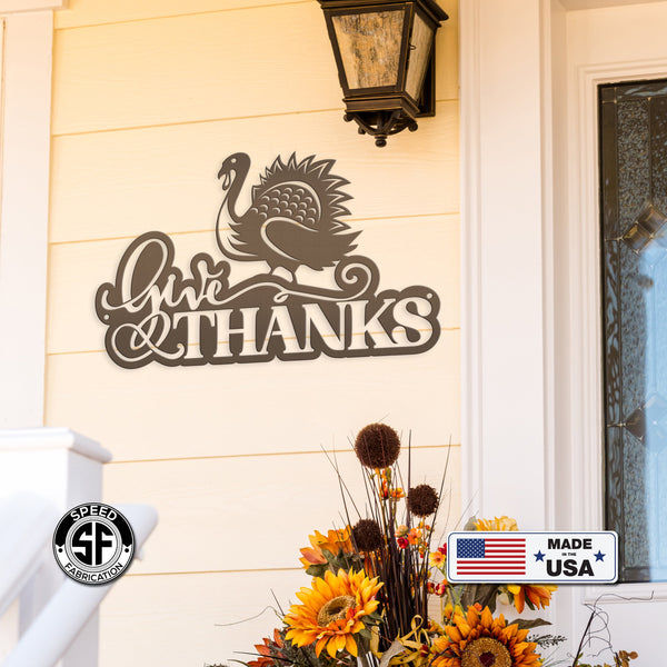 Give Thanks Turkey Metal Sign - Autumn Decor