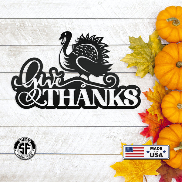 Give Thanks Turkey Metal Sign - Autumn Decor