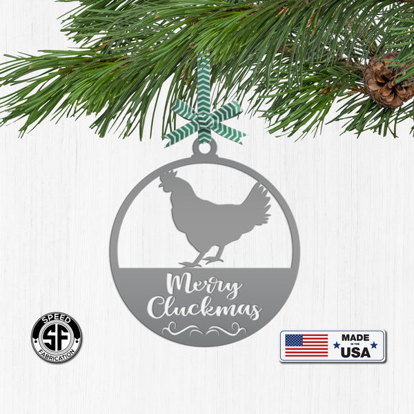 Merry Cluckmas Chicken Metal Ornament, Christmas Decor, Farm Ornament