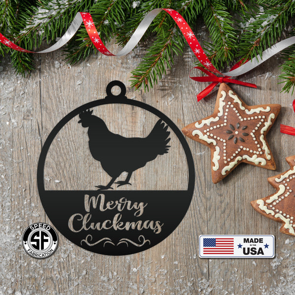 Merry Cluckmas Chicken Metal Ornament, Christmas Decor, Farm Ornament