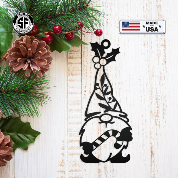 Metal Gnome with Ornament with Candy Cane, Holiday Decor