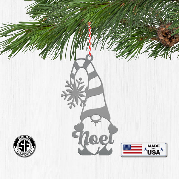 Metal Noel Gnome Ornament - Metal Noel Holiday Decor