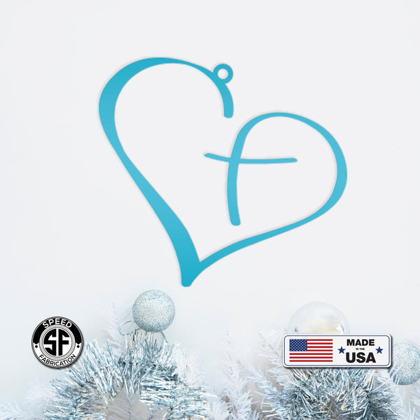 Metal Heart Cross Ornament, Christian Holiday Decor, Gift topper