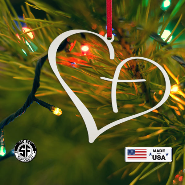 Metal Heart Cross Ornament, Christian Holiday Decor, Gift topper