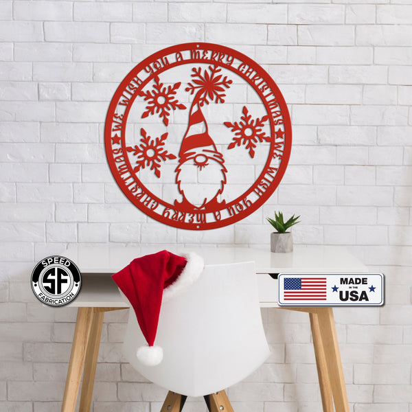 Christmas Gnome Metal Sign, Cute Gnome Sign
