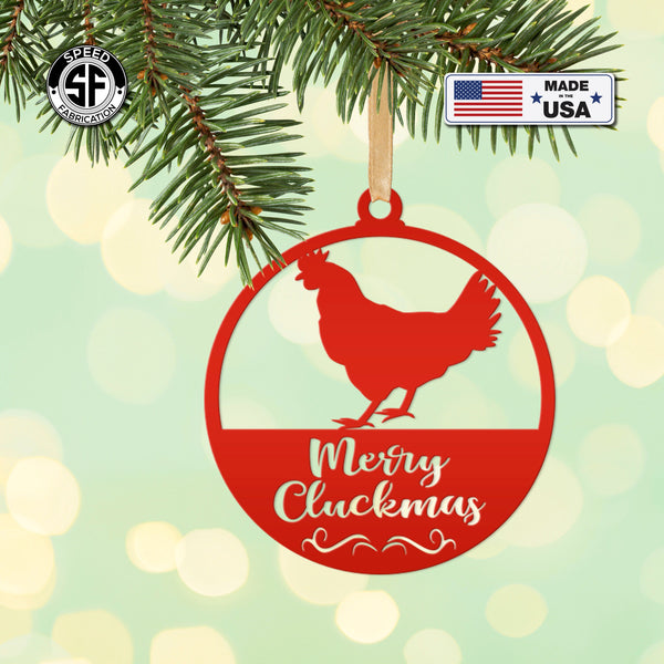 Merry Cluckmas Chicken Metal Ornament, Christmas Decor, Farm Ornament